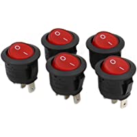 Heschen RK2-13-HS interruptor de rockero redondo- ON-OFF SPST- 3 terminales luz roja- 10a- 250vac- paquete de 5